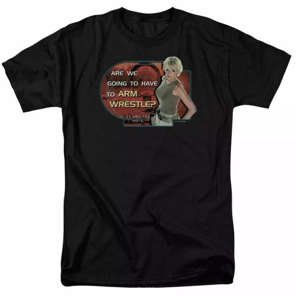 

stargate sg1 arm wrestle t shirt licensed sci-fi tv alien show tee new black, White;black