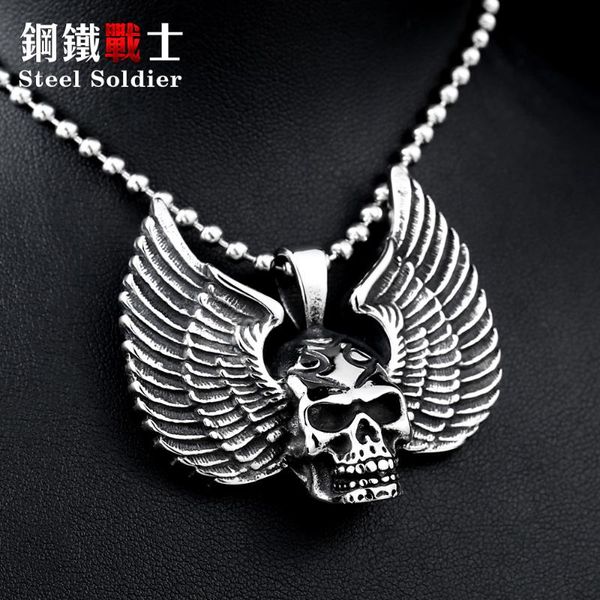 

stainless steel arrvial angle wing punk skull men pendant fashion jewelry necklaces, Silver
