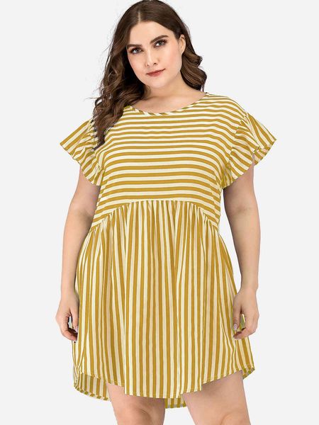 

plus size dresses hy86221# stripe color matching large