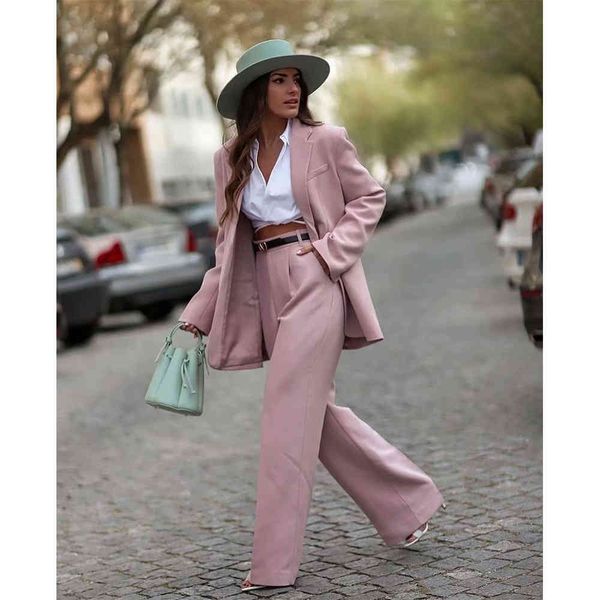 

women 2 piece set suit oversized blazer and wide-leg trousers elegant fashion chic lady woman pants 210420, White;black