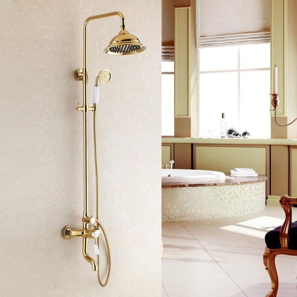 

ly luxury ceramics hand shower bathroom faucet set tub golden finish mixer tap solid brass wall mounted sets
