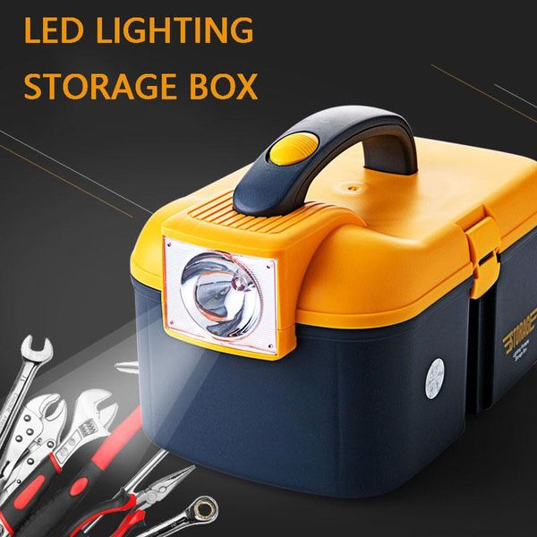 

outdoor multifunctional fishing lure box with led lighting double layer tool portable plastic storage case tackle accessories