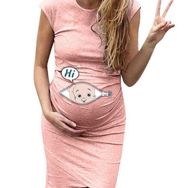 

baby print fashion loose waist irregular hem womens designer maternity dresses casual females clothes, Black;gray