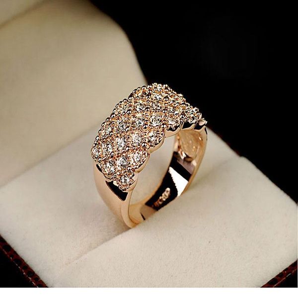 

wedding rings austrian crystal wide finger for women with shiny cubic zirconia rose gold color engagement female, Slivery;golden
