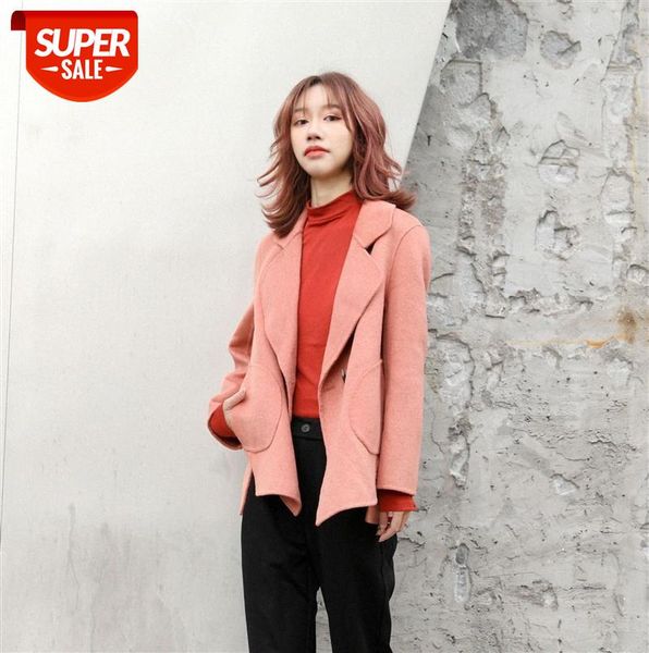 

580-0009 korean style loose western-collar woolen coat #ty4m, Black