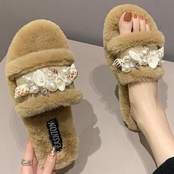 

fashion pearl home women shoes autumn and winter indoor casual cotton slippers luxury non-slip plush xx581, Black