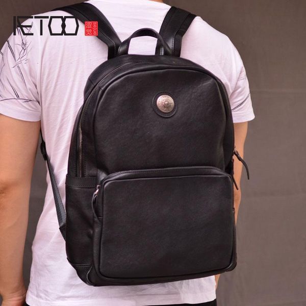 

backpack aetoo men's leather backpack, large-capacity computer bag, business retro