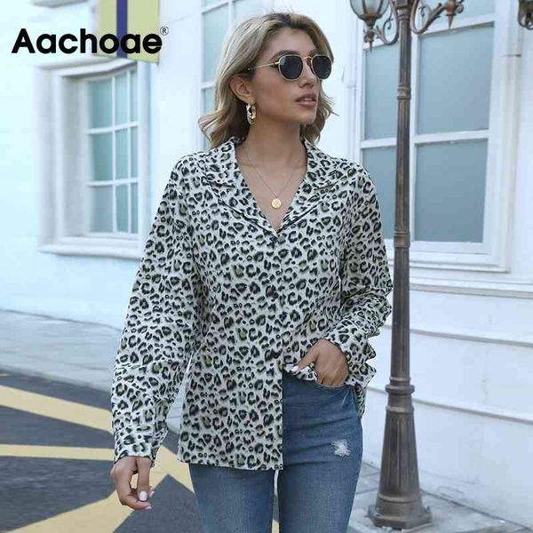 Herbst Frühling Leopard Print Bluse Frauen Kerb Hals Büro Hemd Weibliche Langarm Damen Tops Tunika Blusas Mujer 210413