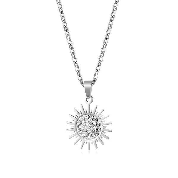 

pendant necklaces women vintage charm sun chain necklace stainless steel silver color retro crystal collar femme