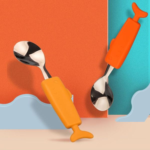 

cups, dishes & utensils abs stainless steel non-slip baby tableware cutlery fork spoon solid training feeding for kid children creative