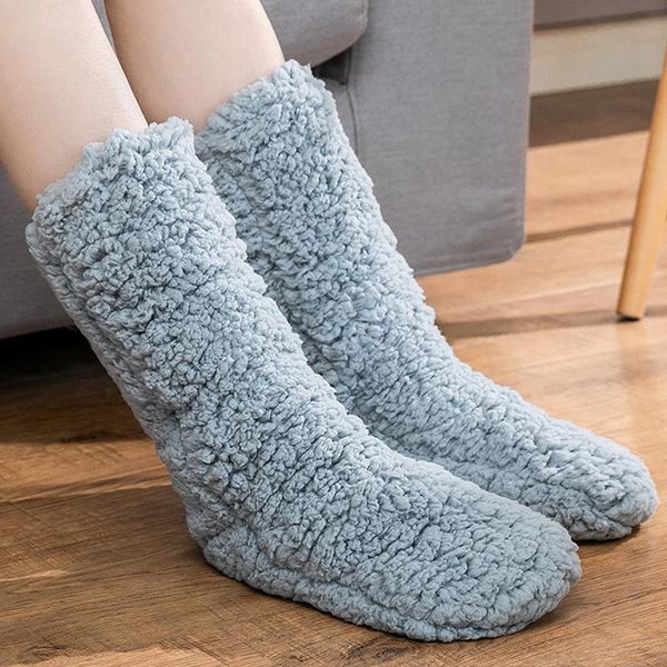 

slippers ladies winter non-slip socks slipper thick coral fleece sock shoes warm home floor sleep big size bedroom, Black