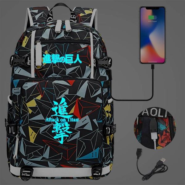 

backpack luminous attack on titan prints boys girls kids school bag women usb lapcanvas men bagpack packsack bookbag
