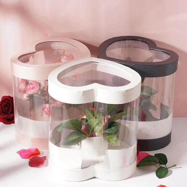 

gift wrap heart box rose flower packing bag pvc transparent makeup organizer case holder with lid valentine's day