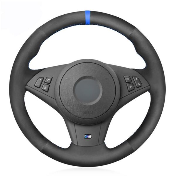

steering wheel covers black suede blue marker car cover for e60 e61 touring 530d 545i 550i e63 coupe e64 630i 645ci 650i 2003-2010