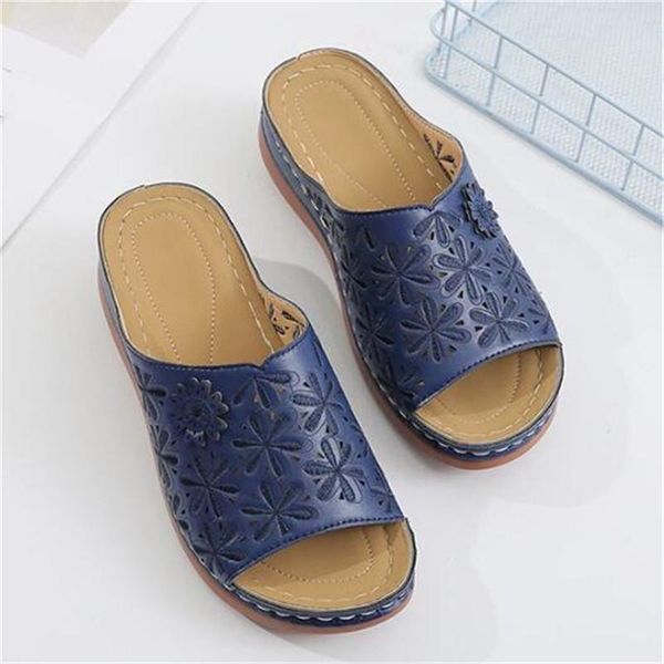 

retro solid color large size women slippers summer fashion casual women's shoes platform womens sandals slope heel slides, Black