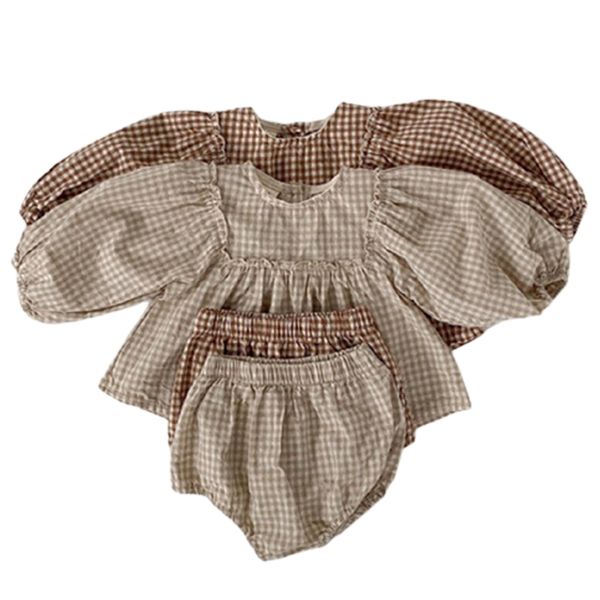 

plaid born baby girl clothes sets fashion blouses + pants toddler girls spring infant clothing outfits 210417, White