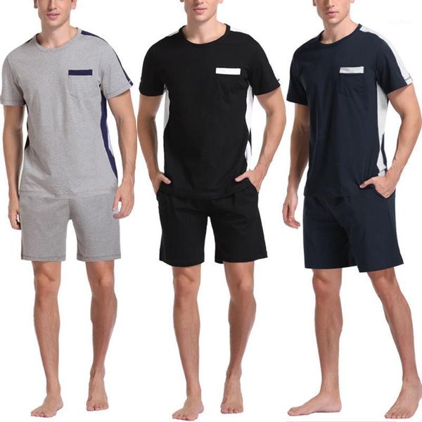 

men's sleepwear incerun men comfy nightwear sets pajamas short sleeve patchwork elastic bottoms leisure nightclothes suits, Black;brown