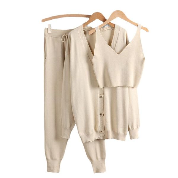 

women's two piece pants 3 sets women cardigan tracksuits oversized vintage open cardigans coat + short tank harem suits, White