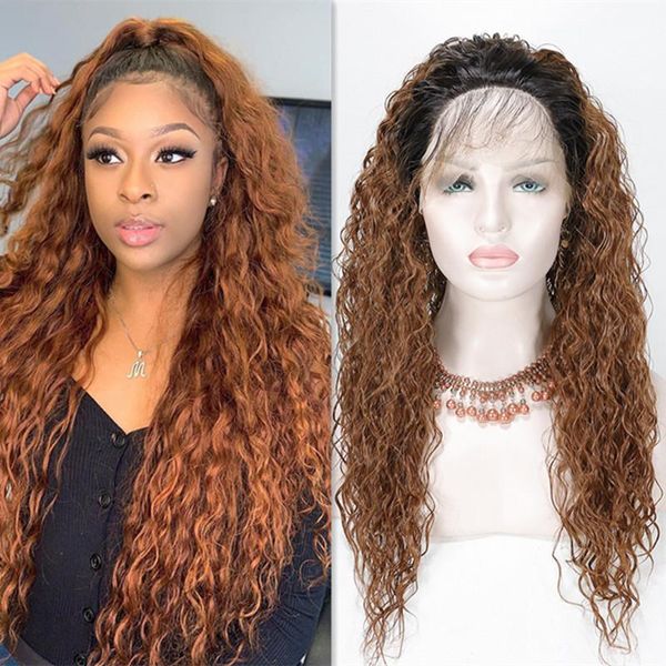 

ombre honey brown synthetic hair lace front wigs natural hairline with baby long curly for black women