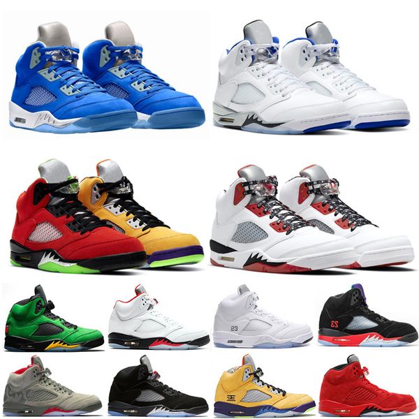 

5s basketball shoes for men sports alternate grape blue suede fire red black metallic tongue ice blue jade horizon island green trainers sne