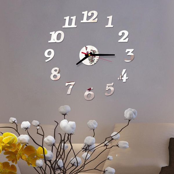 

wall clocks diy 3d mirror effect clock acrylic sticker art living room home decor modern design horloge quartz needle watch