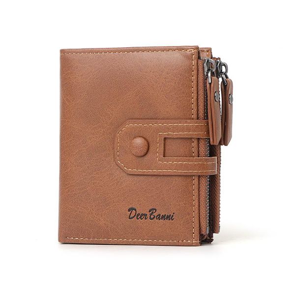 

short wallet men korean retro multi-function zipper vertical men's coin purse multi-card folding card case handbag wallets, Red;black