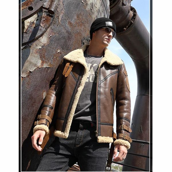 

men's leather & faux jacket men 2021 real fur natural sheep shearing winter coat for mens clothing chaqueta cuero hombre 2156 yy850, Black