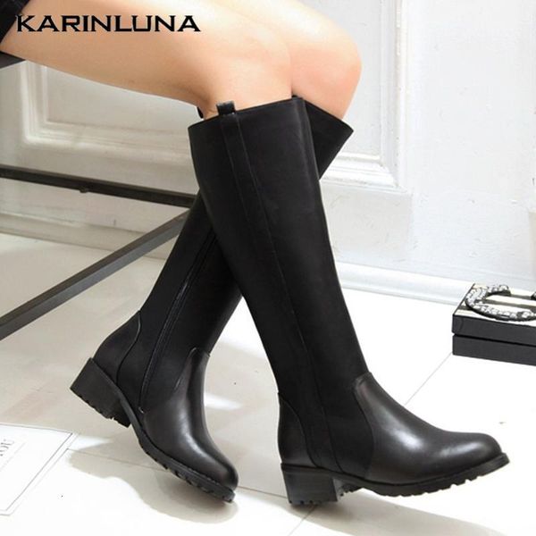 

boots karin large sizes 33-44 genuine leather fashion square heels winter shoes knee high cow skin riding women1 gllu, Black