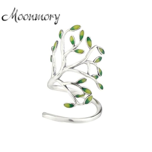 

cluster rings moonmory 925 sterling silver sprouting little tree open ring for women adjustable size shaped wrap with enamel jewelry, Golden;silver