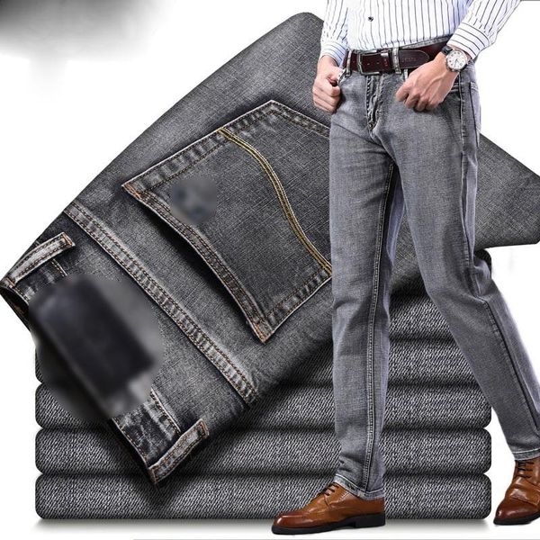 

men's jeans 2021 stretch regular fit business casual classic style fashion denim trousers male black blue gray pants