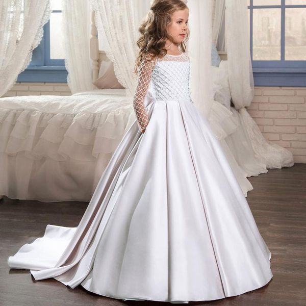 

net gauze princess dress children long tail dinner evening small host performance kids dresses for girls ethnic clothing, Red
