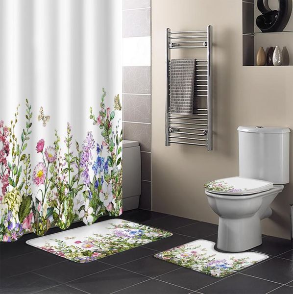 

vintage plant shower curtain set toilet seat cover bathroom bath mats rugs curtains