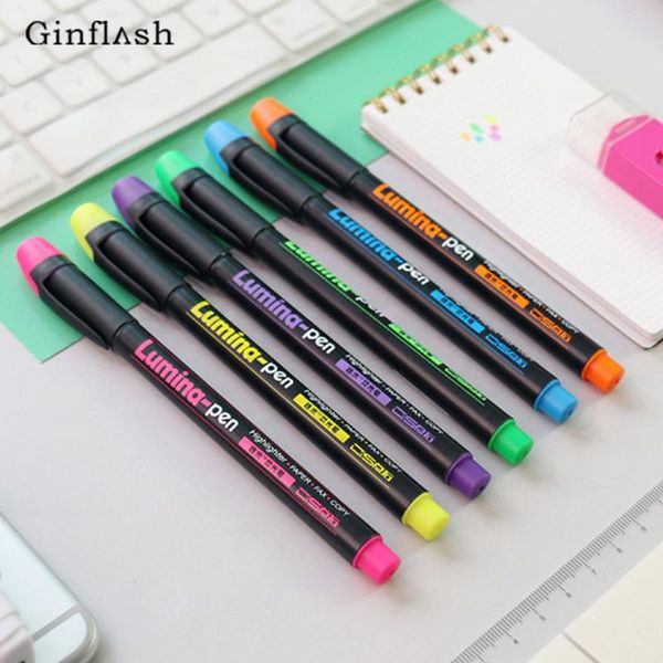 

highlighters 6pcs/lot lumina pens highlighter for paper copy fax diy drawing marker pen stationery office material school supplies, Black;red