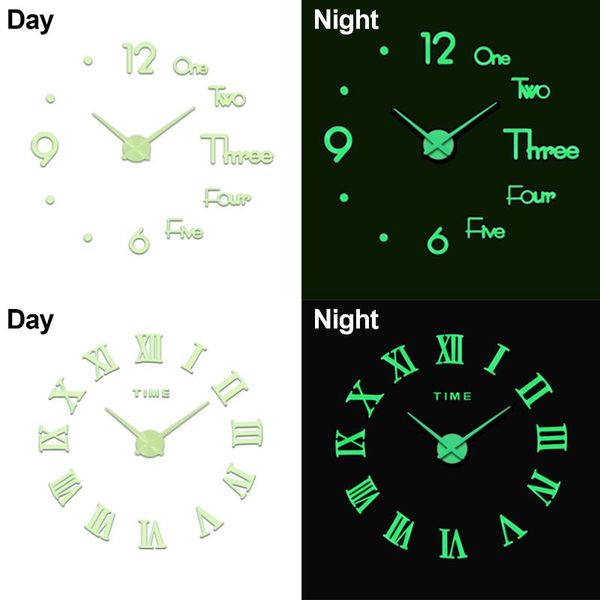 

luminous acrylic night light clock 3d diy frameless wall decoration clocks
