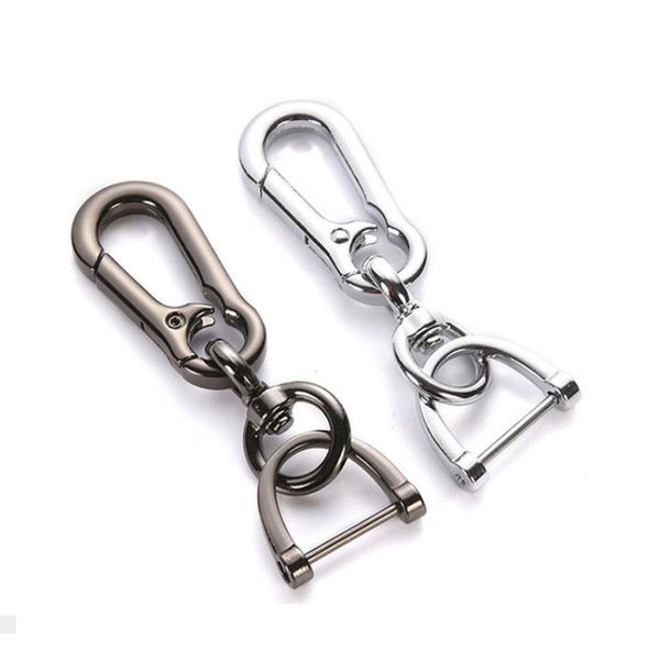 

keychains 50pcs high-grade metal car keychain 360 degree d shape rotating horseshoe buckle jewelry key rings holder genuine bag pendant, Silver