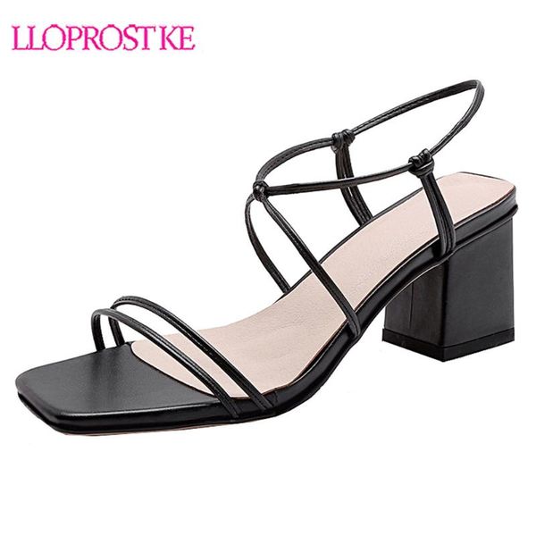 

dress shoes lloprost ke 2021 summer sandals square high heels slip on shallow elegant ladies prom rear strap women h369, Black