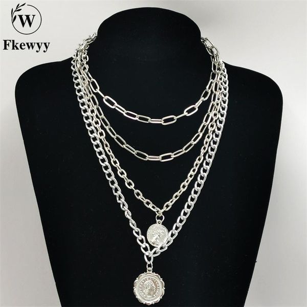 

pendant necklaces fkewyy gothic necklace for women designer luxury jewelry chain punk accessories round vintage charms fashion, Silver
