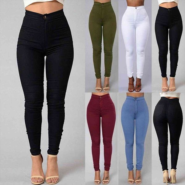

5 colors pencil denim skinny women jean leggings pants high waist stretch rose trousers plus size s 3xl, Blue