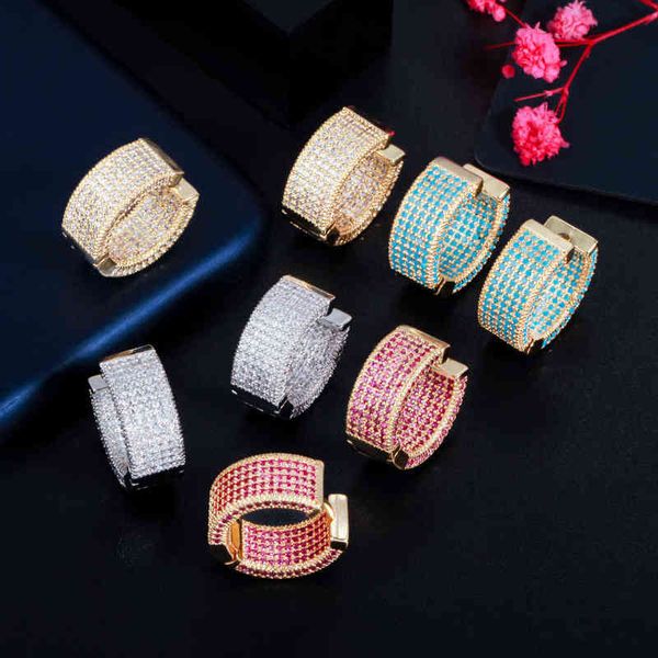 

cwwzircons full blue pink red cubic zirconia pave luxury gold color circle round hoop earrings for women fashion cz905 220108, Golden;silver
