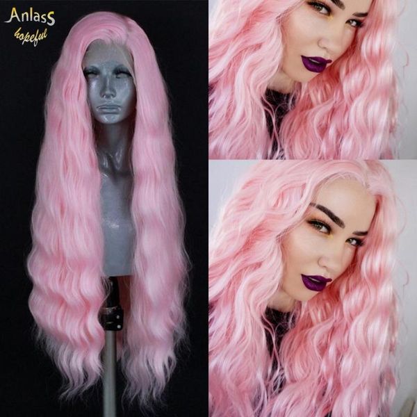 

synthetic wigs pink wig water wave lace front yellow /copper red orange colored cosplay 13x4 frontal for black women