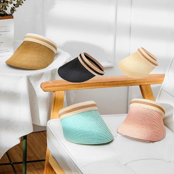 

Straw Hat Sport Visor Cap Sunscreen Sunshade Uv Protection Beach Empty Top Adjustable Women Men Outdoor Climbing Summer, Blue;gray