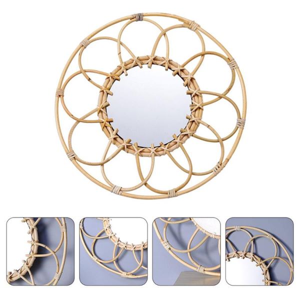 

mirrors 1pc decorative mirror wall-mounted household woven pendant (khaki)