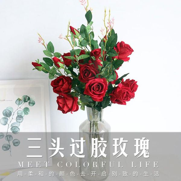 

fake flower artificial rose for home decor imitation with leaves wedding party christmas decoration plants decorative flowers & wreaths