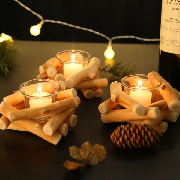 

candle holders wooden candlestick vintage tea light holder candles stand for home living room decoration desk2021