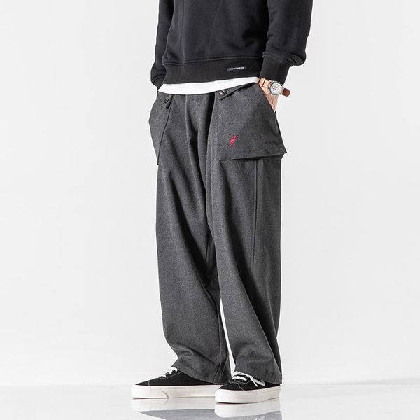 

male japan style streetwear hip hop harem pant black gray trousers men autumn winter thick woolen loose casual wide leg men's pants