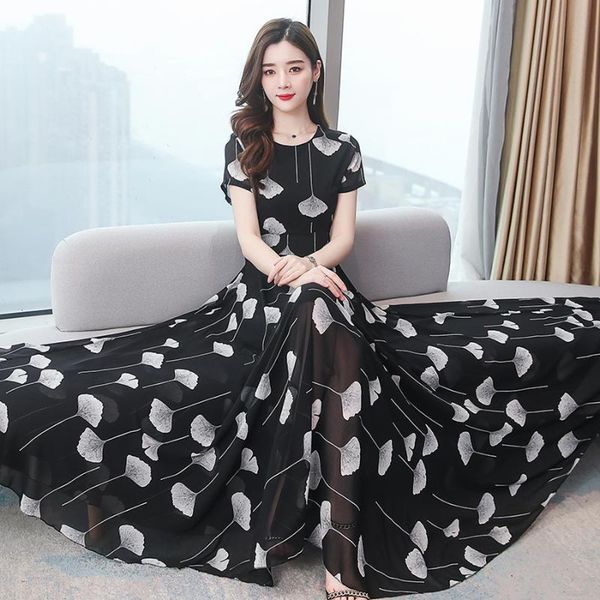 

casual dresses 2021 black chiffon vacation maxi summer vintage 4xl plus size sundress women elegant bodycon party vestidos, Black;gray