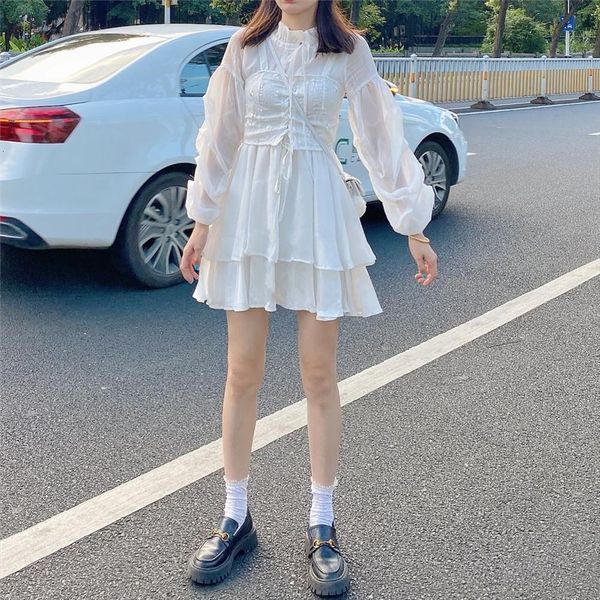 

autumn white women, japan and women dresses south korea version of long sleeve two sets, lovely, sweet, Black;gray