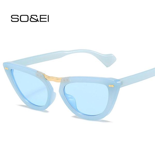 

sunglasses so&ei ins fashion cat eyes women retro jelly color rivets decoration eyewear men shades uv400 sun glasses, White;black