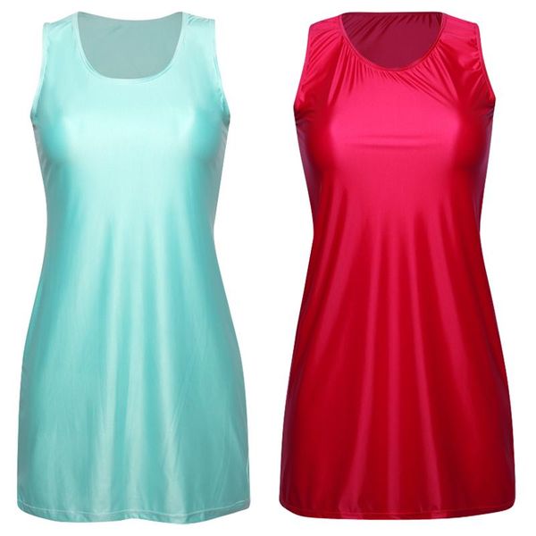 

one-piece suits men women plus size bathing shiny pajamas loose round neck casual dresses oily tight crotchless swimsuit