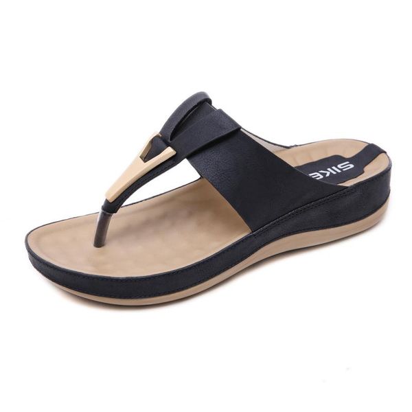 

slippers summer women buckle real leather slides shoes solid thick sole heels beach sandals outside platform flip flops, Black